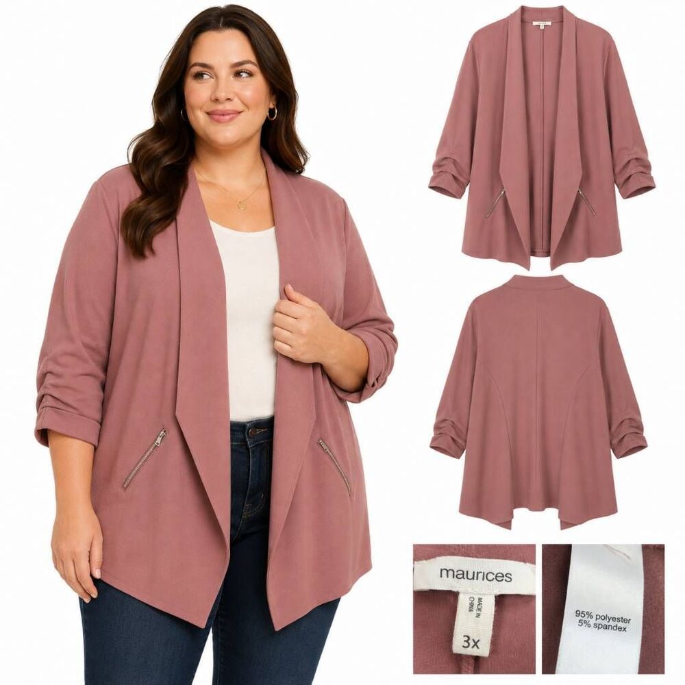 Maurices 3X Mauve Draped Open Front Blazer Jacket